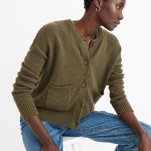 Madewell Colburne Cardigan Sweater in Coziest Textured Yarn Heather Moss size XS
